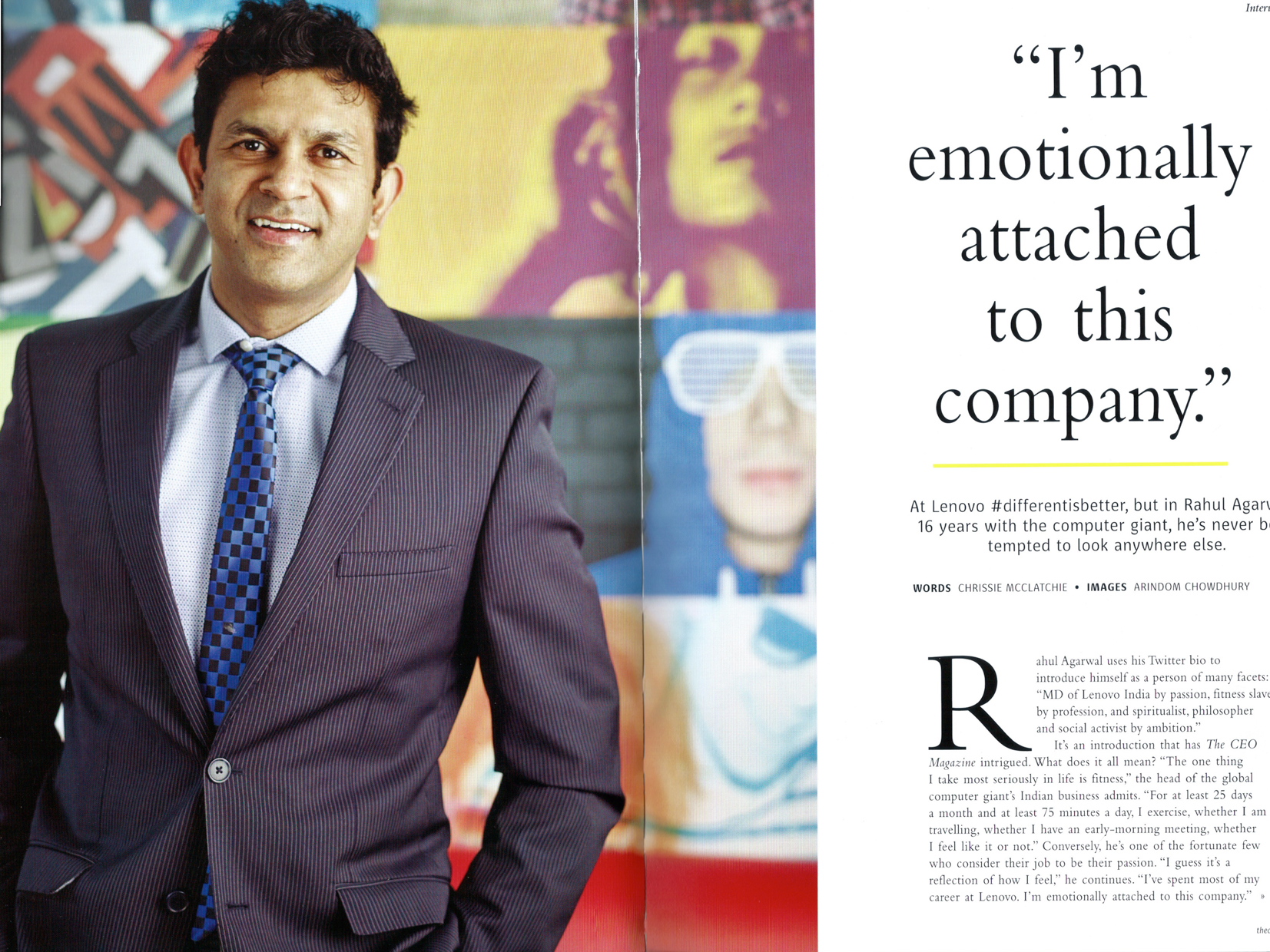 Corporate Photography of Rahul Agarwal, CEO & Managing Director of Lenovo India, for International Editorial 