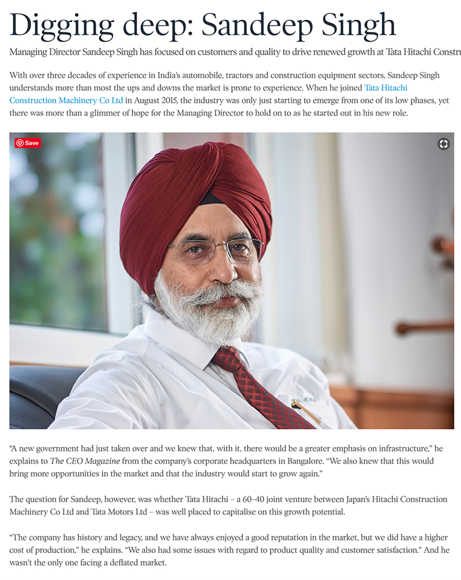 Corporate Portrait Shoot - Sandeep Singh, Managing Director  Tata Hitachi Construction Machinery, India for International Magazine Editorial