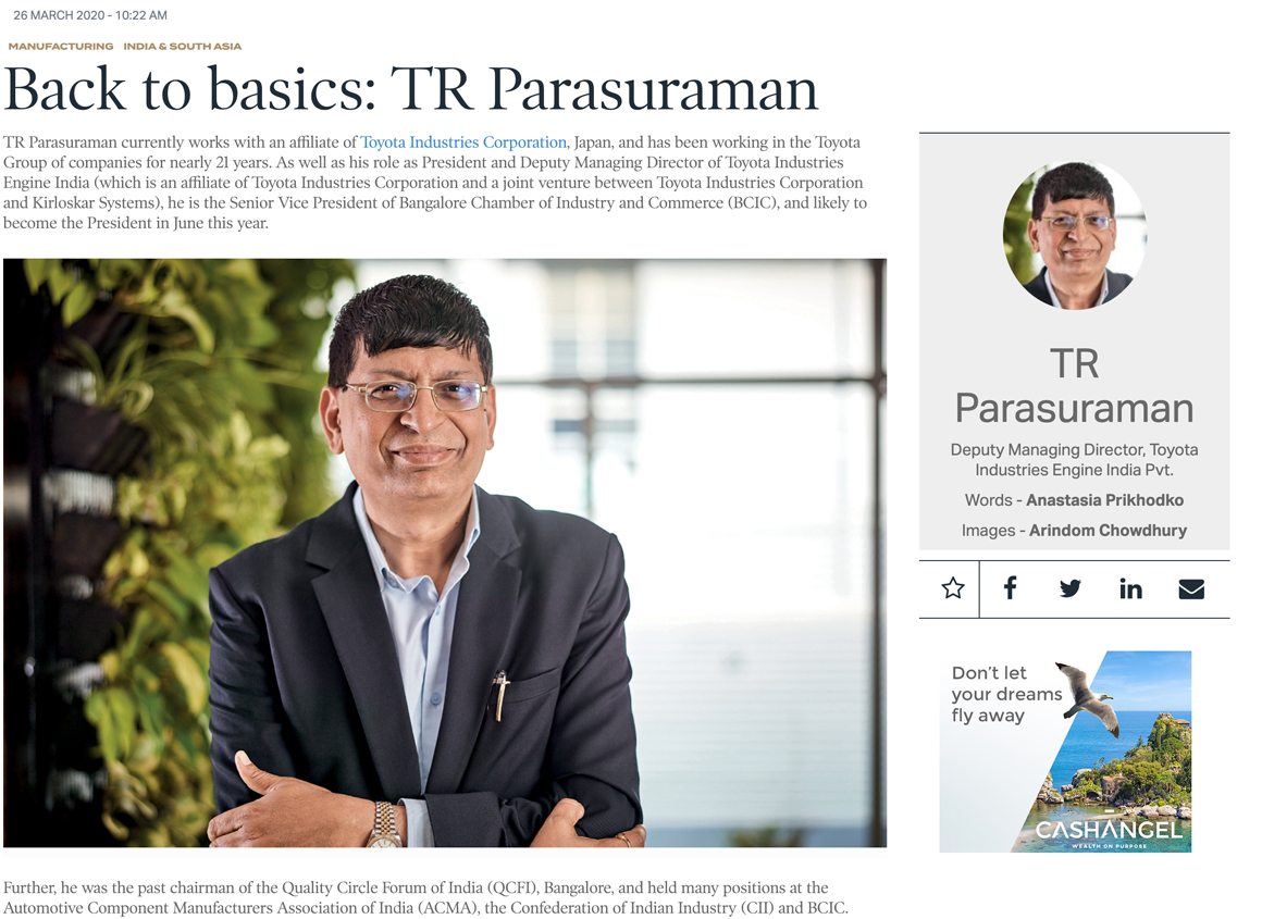 Corporate Portrait Shoot of TR Parasuraman, Deputy Managing Director, Toyota Industries Engine India  for International Magazine Editorial 
