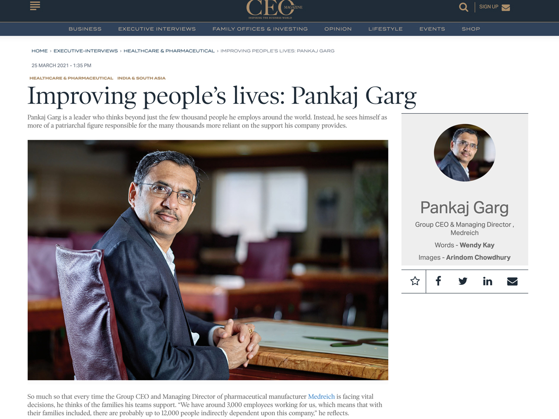 Corporate Portrait Shoot of Pankaj Garg, Group CEO & Managing Director , Medreich