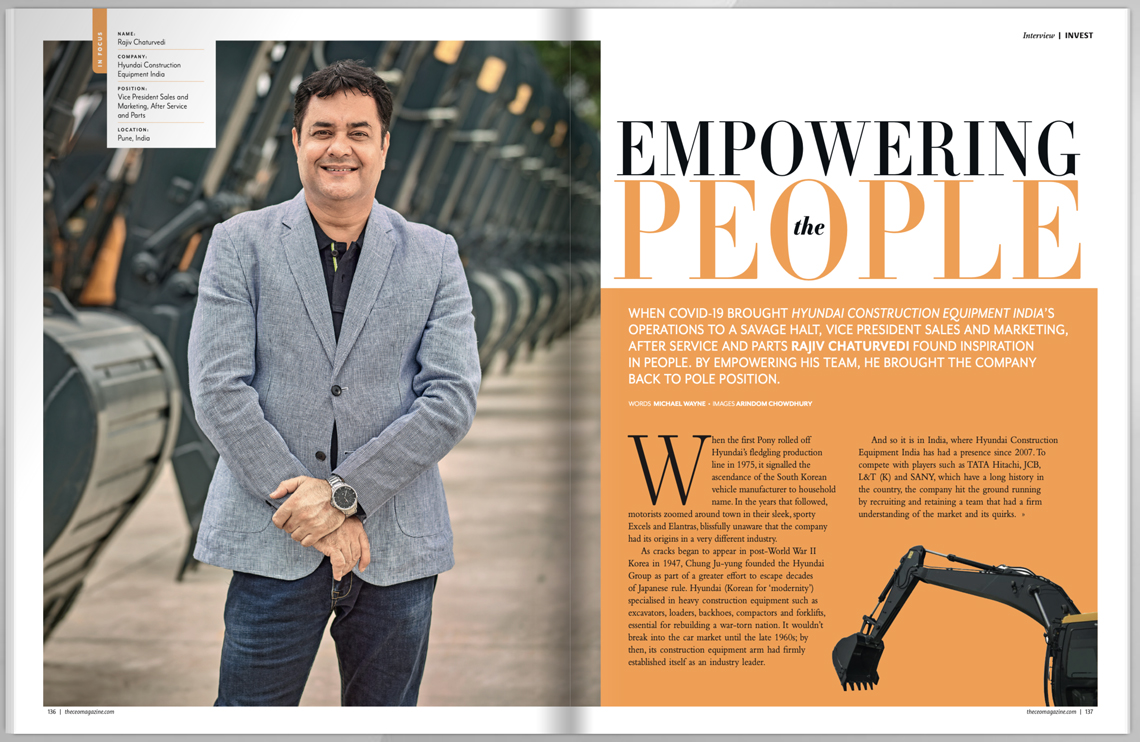 Creative Corporate Image of Rajiv Chaturvedi, VP Sales and Marketing, Hyundai Construction, Pune, Maharashtra for an International Magazine By Arindom Chowdhury