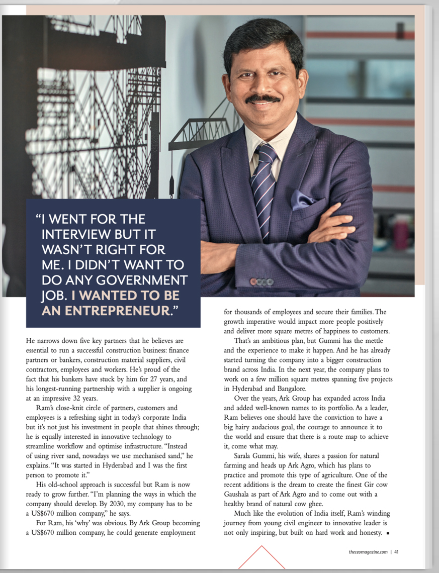 Candid Executive Image of  Gummi Ram Reddy, Chair and Managing Director of ARK GROUP, Hyderabad Telangana for an International Magazine By Arindom Chowdhury