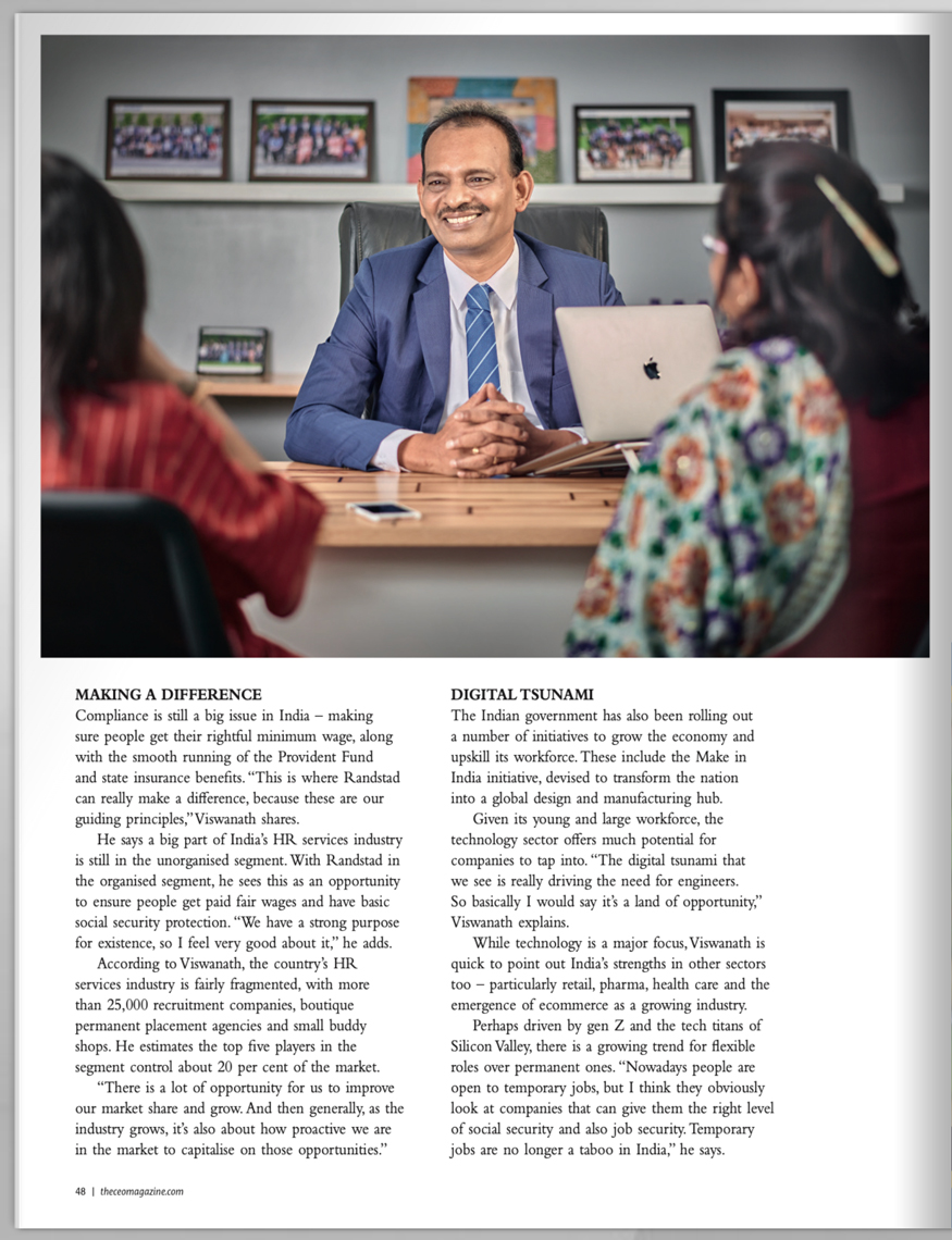 Professional Corporate Photo shoot of Vishwanath Reddy, CEO Randstad, Bangalore for an International Magazine By Arindom Chowdhury