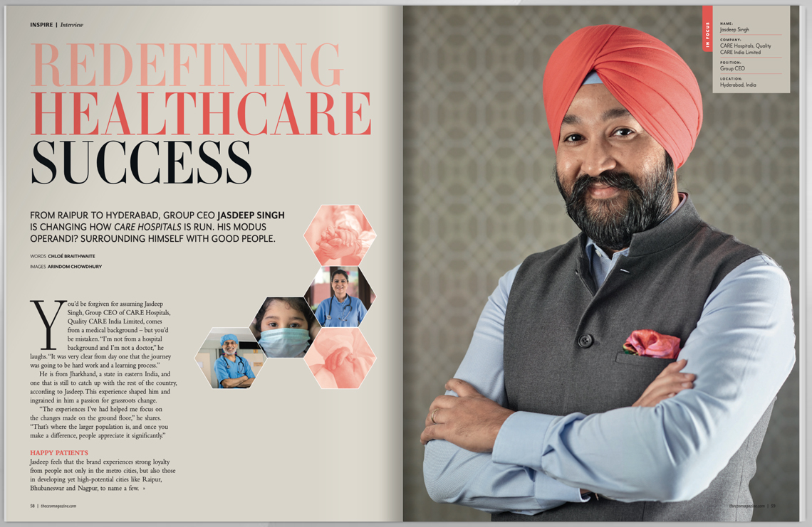 Creative Corporate Photo shoot of Jasdeep Singh, Group CEO, Care Hospitals, Hyderabad Telangana for an International Magazine By Arindom Chowdhury