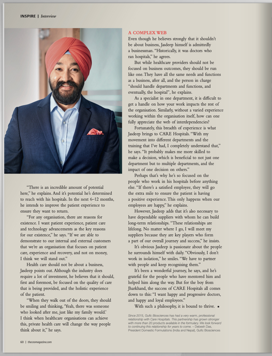 Creative Business Photo shoot of  Jasdeep Singh, Group CEO, Care Hospitals, Hyderabad Telangana for an International Magazine By Arindom Chowdhury