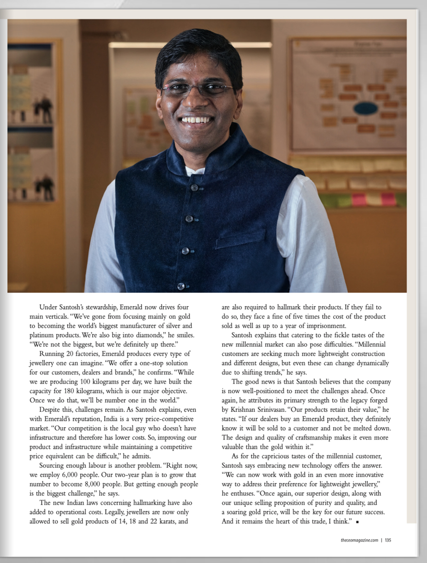 Professional Executive Portrait of Santosh, CEO Emerald jewellery, Coimbatore, Tamil Nadu for an International Magazine By Arindom Chowdhury